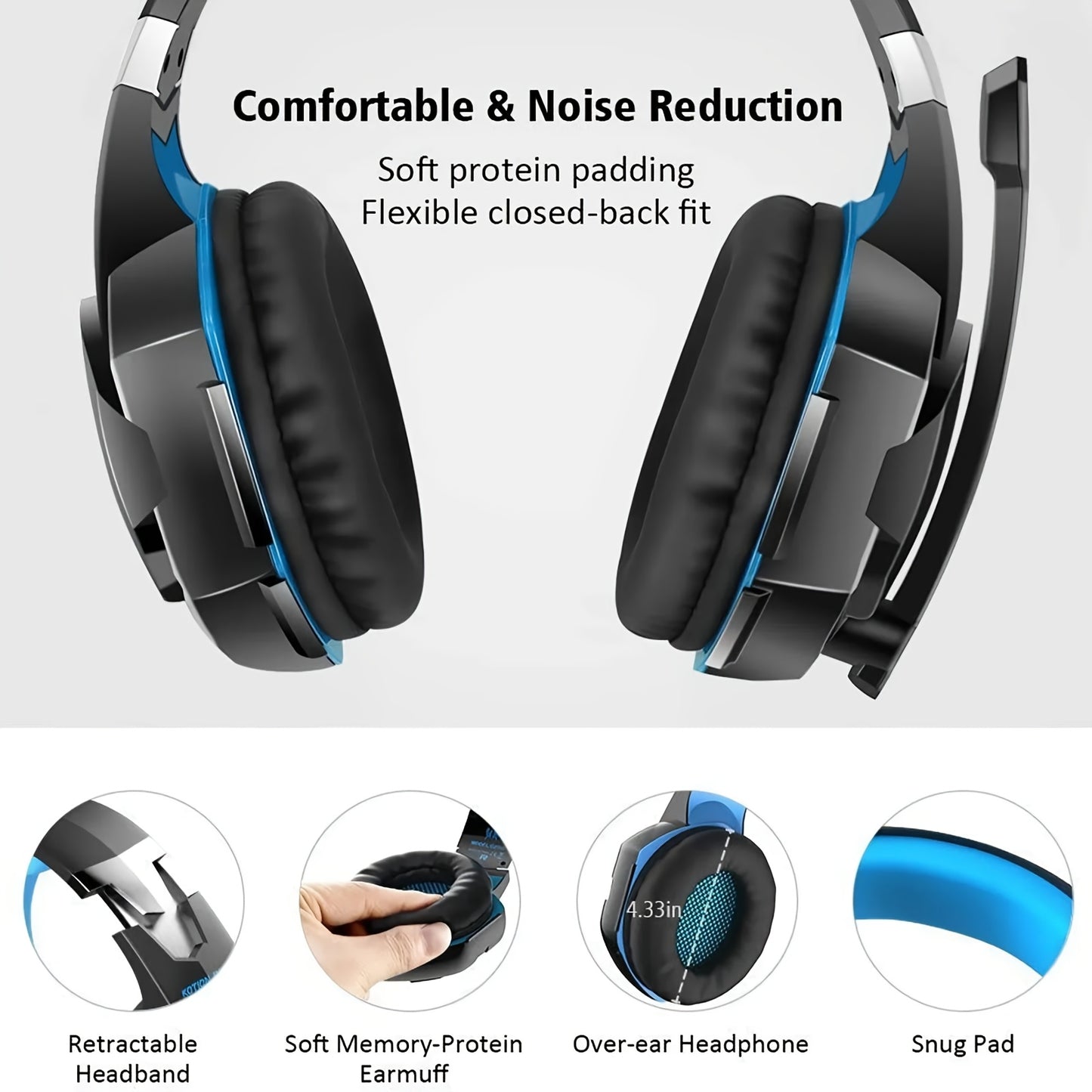 G2000 Gaming Headset, with Mic LED Light Over Ear Wired Headphones for PC Game, Video Games Ps 5, 3.5mm Audio Cable, Condenser Mic - USB