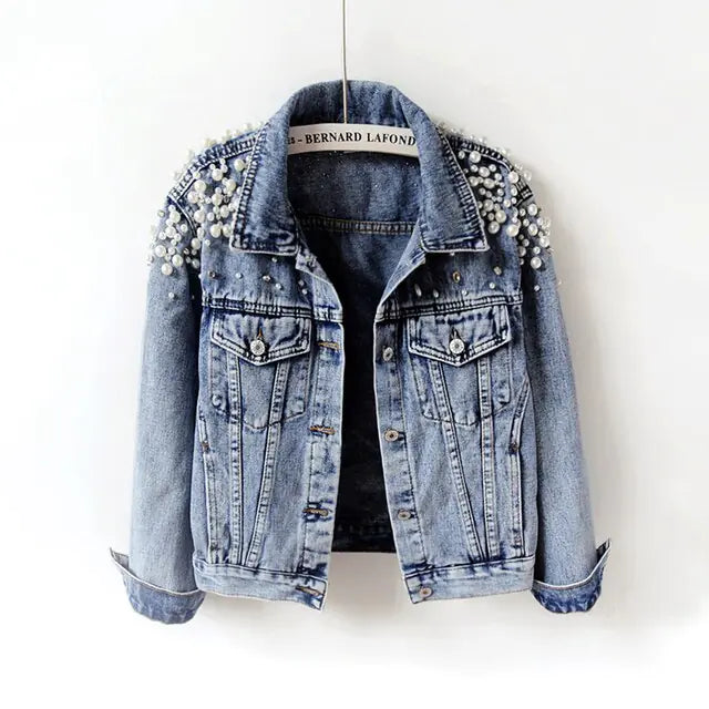  Pearl Casual Denim Jacket for Wome