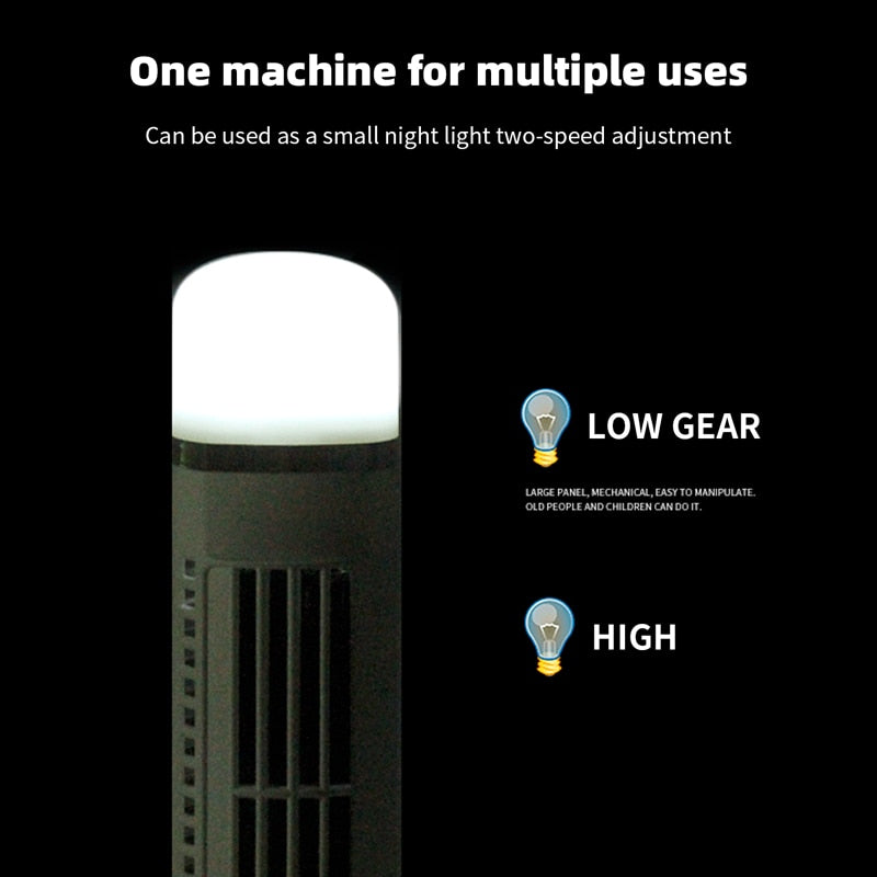 Home LED Bladeless Tower Cooling Fan Portable USB Charging 2 Wind Speed Modes Mini Standing Air Conditioner For Office Bedroom