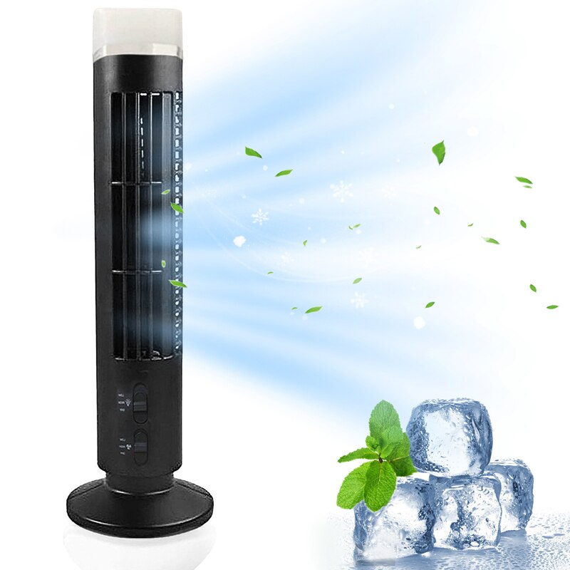 Home LED Bladeless Tower Cooling Fan Portable USB Charging 2 Wind Speed Modes Mini Standing Air Conditioner For Office Bedroom