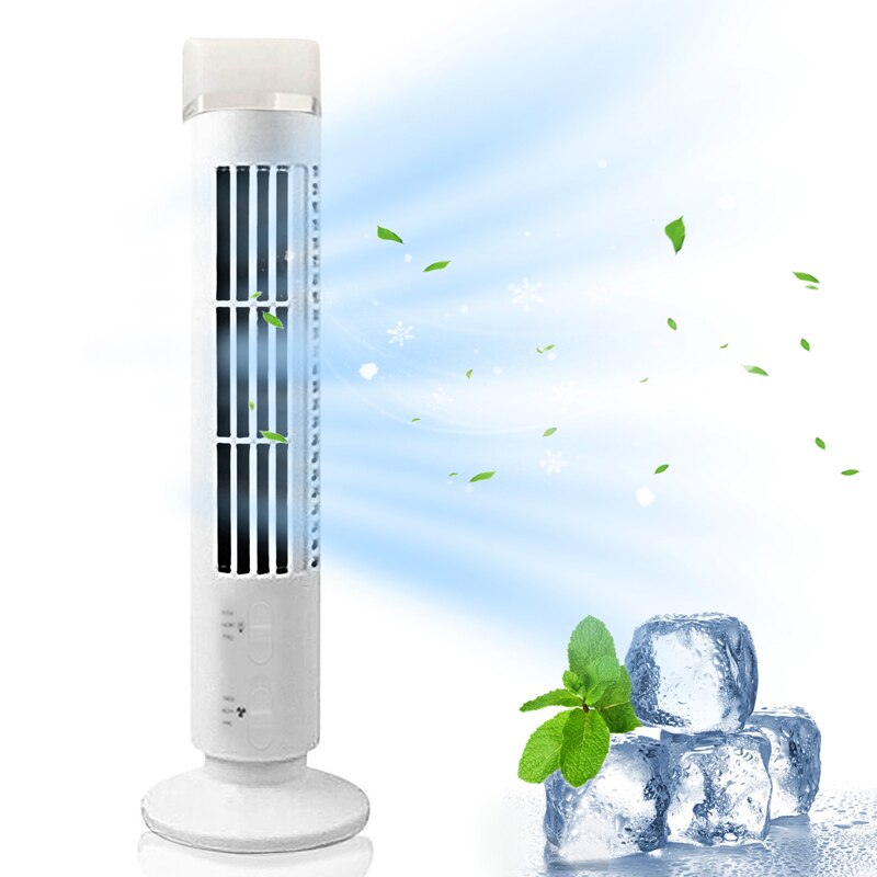 Home LED Bladeless Tower Cooling Fan Portable USB Charging 2 Wind Speed Modes Mini Standing Air Conditioner For Office Bedroom