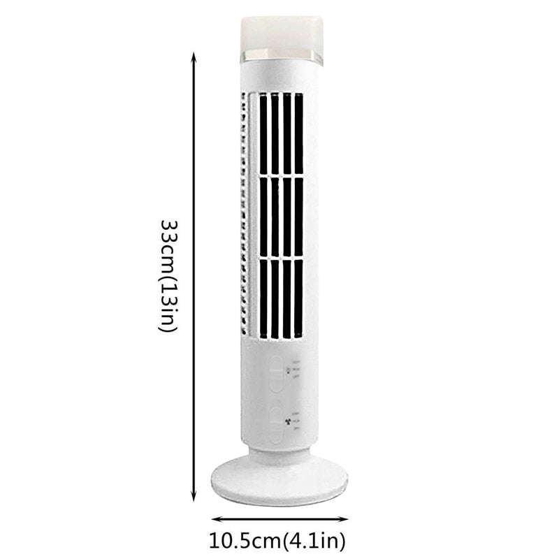 Home LED Bladeless Tower Cooling Fan Portable USB Charging 2 Wind Speed Modes Mini Standing Air Conditioner For Office Bedroom