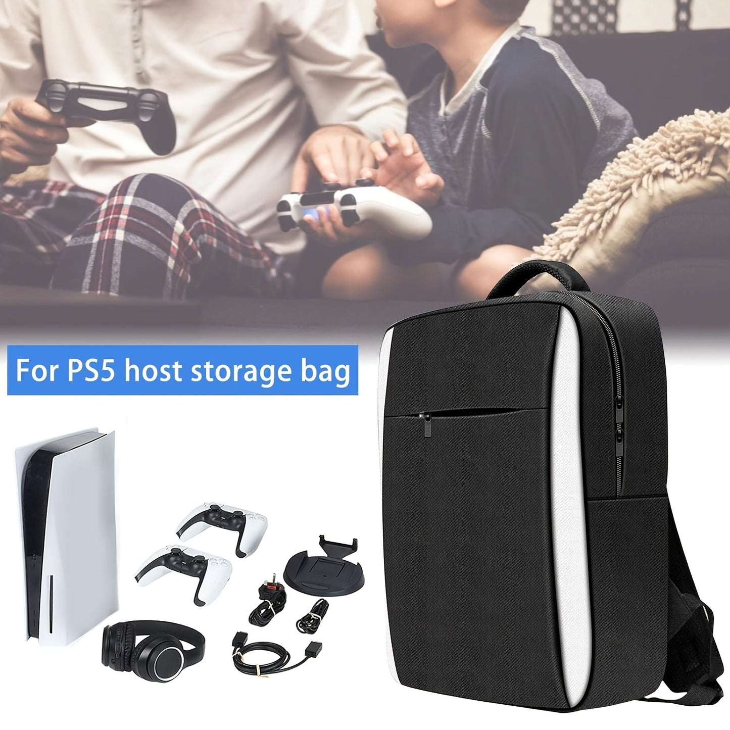 PS5 Console Backpack - Large Capacity Travel Case with Adjustable Straps, Durable Polyester Storage Bag for PlayStation 5 Console, Controllers, Headset & Accessories