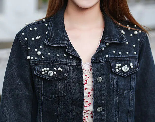  Pearl Casual Denim Jacket for Wome