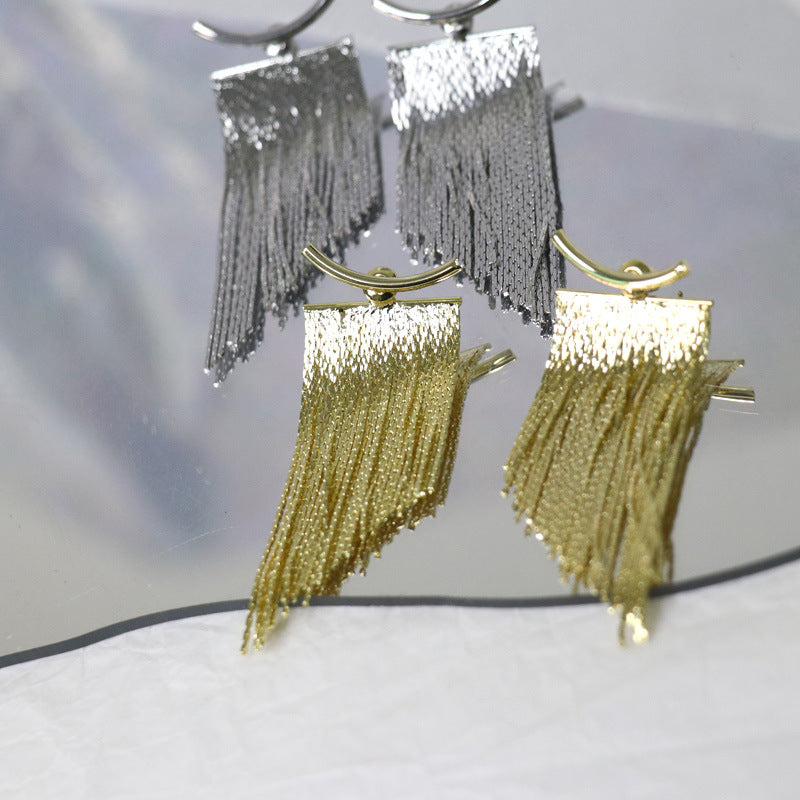 French Retro Metal Style Tassel Earrings Niche Design Sense Before And After Wearing High-end Stud Earrings Fashion Temperament Earrings