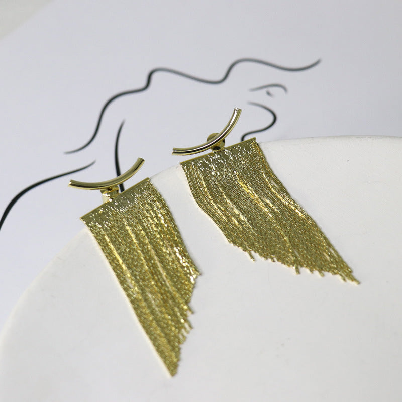 French Retro Metal Style Tassel Earrings Niche Design Sense Before And After Wearing High-end Stud Earrings Fashion Temperament Earrings