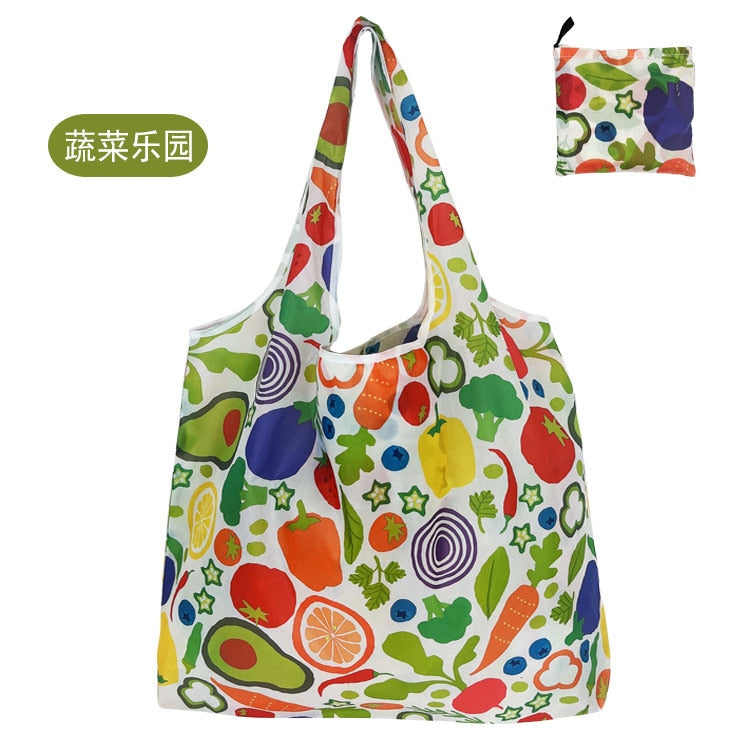  Fashion Printing Foldable Eco-Friendly Shopping Bag Tote Folding Pouch Handbags Convenient Large-capacity for Travel Grocery Bag